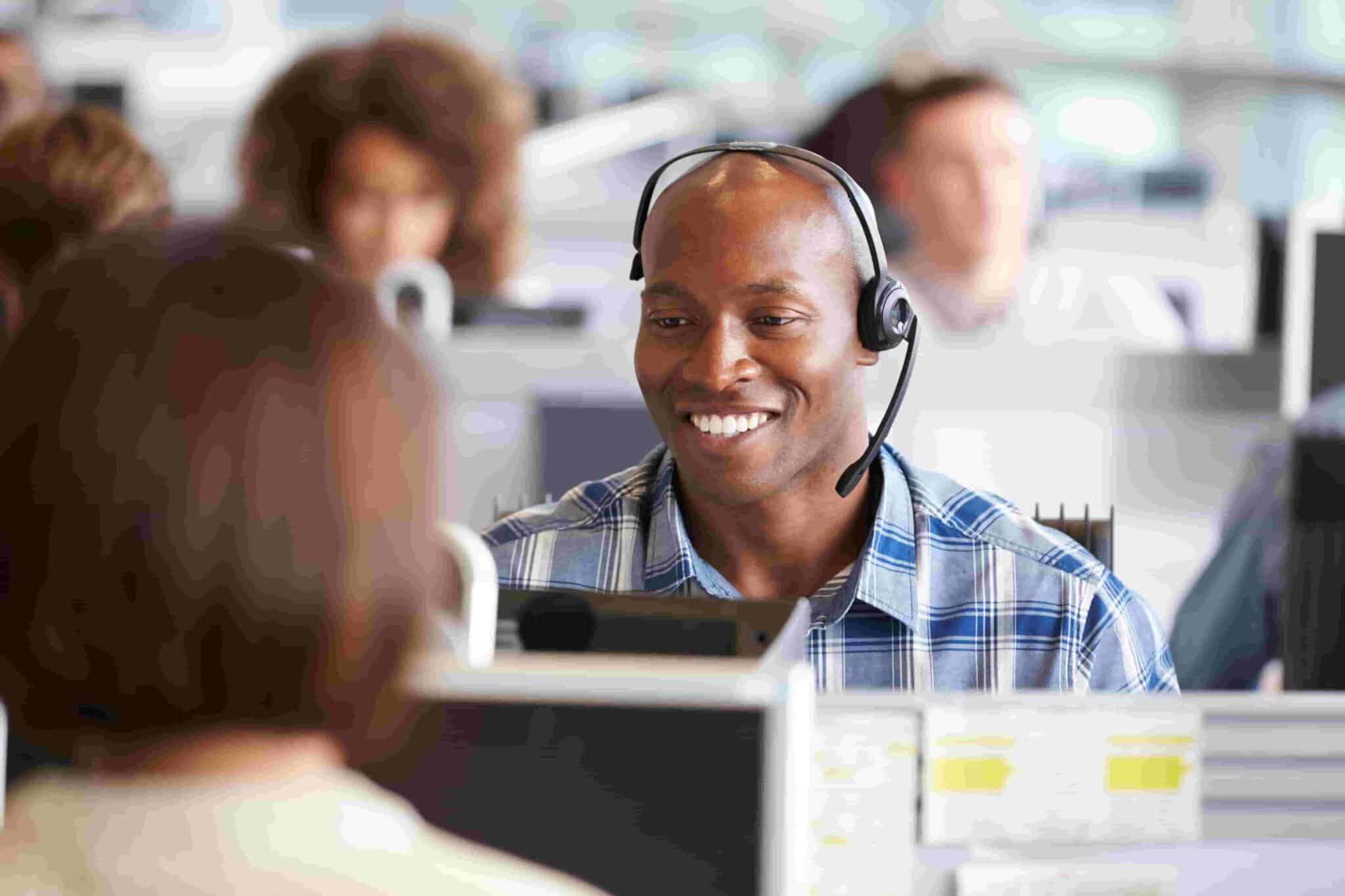Man with headset on call